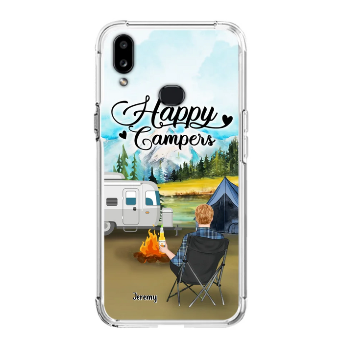 Personalized Camping Phone Case- Single Parent/ Couple With Upto 3 Dogs - Happy Campers - Phone Case For iPhone And Samsung