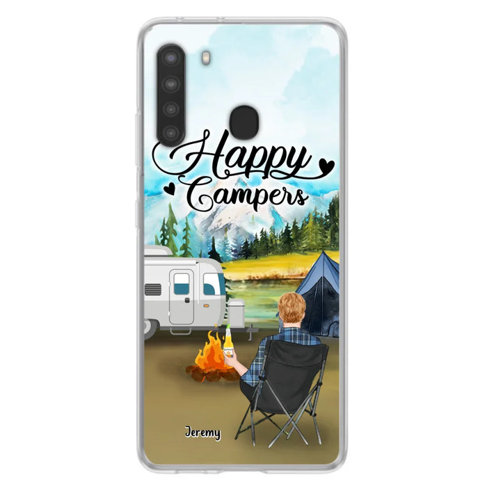 Personalized Camping Phone Case- Single Parent/ Couple With Upto 3 Dogs - Happy Campers - Phone Case For iPhone And Samsung