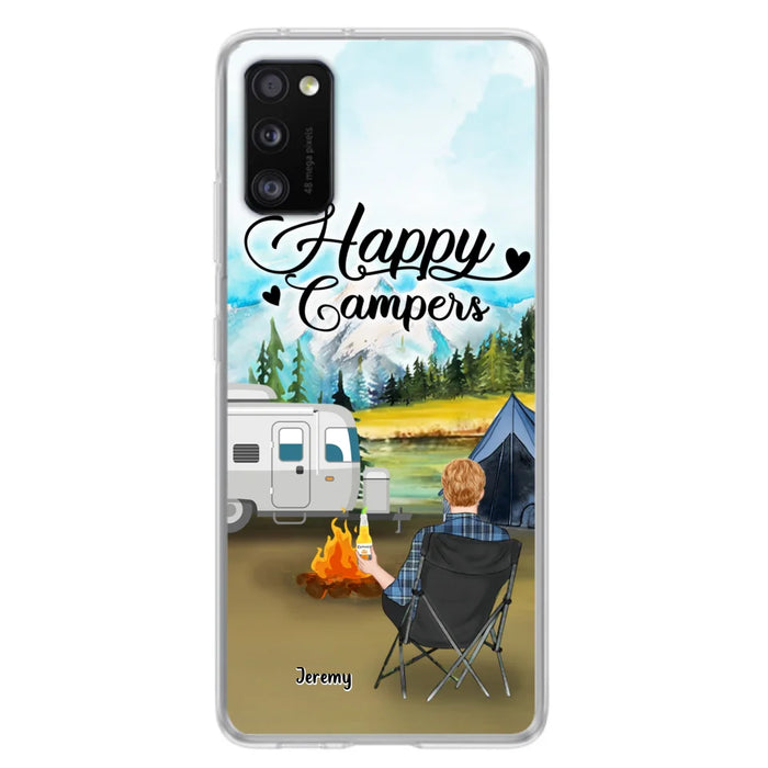 Personalized Camping Phone Case- Single Parent/ Couple With Upto 3 Dogs - Happy Campers - Phone Case For iPhone And Samsung