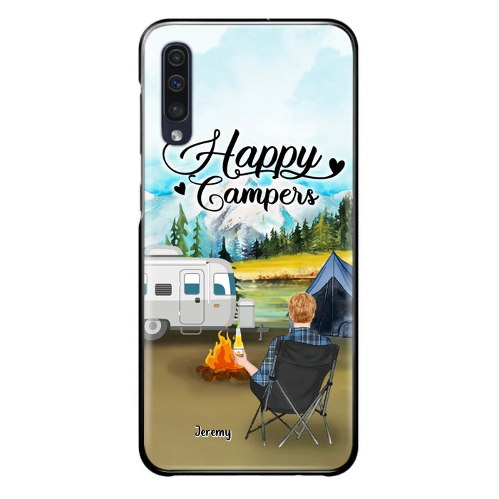 Personalized Camping Phone Case- Single Parent/ Couple With Upto 3 Dogs - Happy Campers - Phone Case For iPhone And Samsung