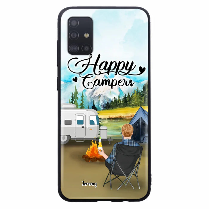 Personalized Camping Phone Case- Single Parent/ Couple With Upto 3 Dogs - Happy Campers - Phone Case For iPhone And Samsung