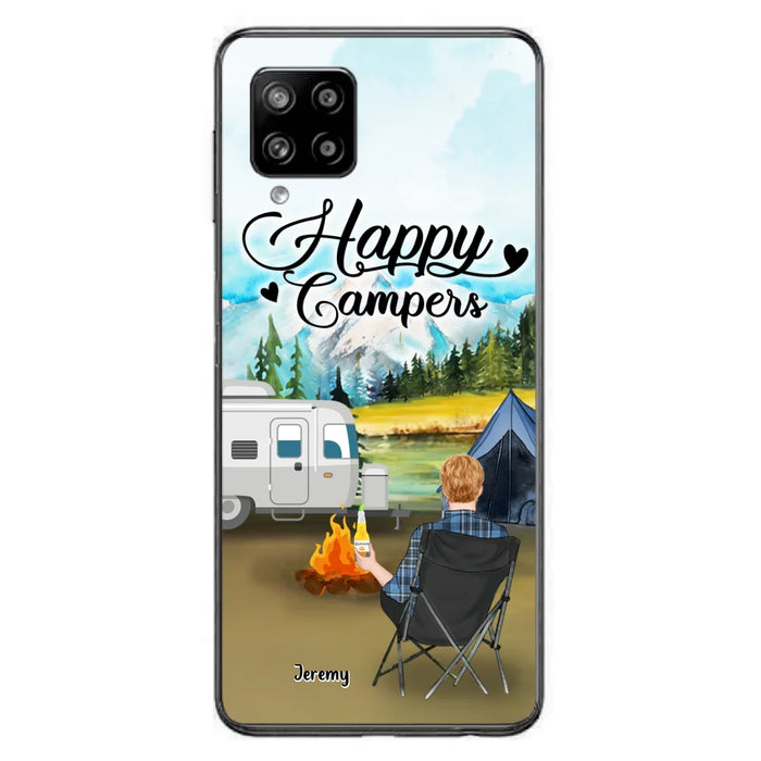 Personalized Camping Phone Case- Single Parent/ Couple With Upto 3 Dogs - Happy Campers - Phone Case For iPhone And Samsung