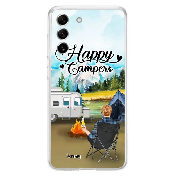 Personalized Camping Phone Case- Single Parent/ Couple With Upto 3 Dogs - Happy Campers - Phone Case For iPhone And Samsung