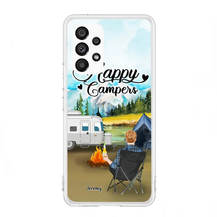 Personalized Camping Phone Case- Single Parent/ Couple With Upto 3 Dogs - Happy Campers - Phone Case For iPhone And Samsung