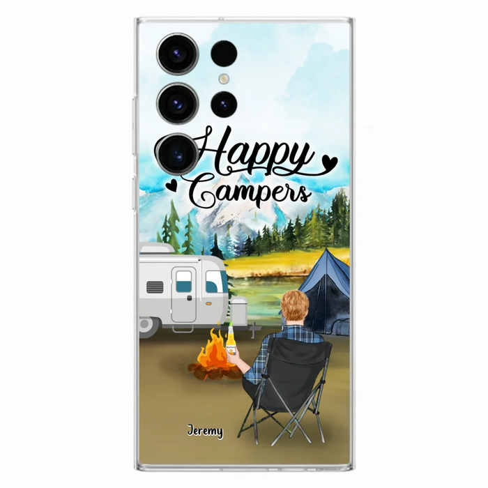 Personalized Camping Phone Case- Single Parent/ Couple With Upto 3 Dogs - Happy Campers - Phone Case For iPhone And Samsung