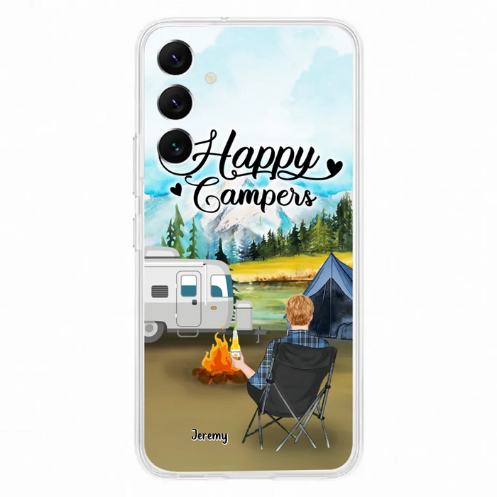 Personalized Camping Phone Case- Single Parent/ Couple With Upto 3 Dogs - Happy Campers - Phone Case For iPhone And Samsung