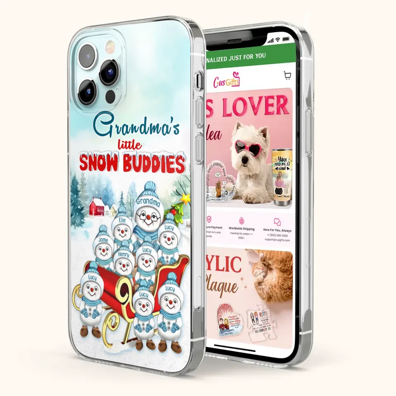 Personalized Grandma Phone Case - Christmas Gift Idea For Grandma - Up to 8 Grandkids - Case For iPhone/ Samsung - Grandma's Little Snow Buddies