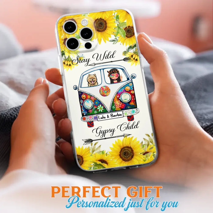 Custom Personalized Hippie Girl Phone Case - Girl with up to 3 Pets - Phone case for iPhone, Samsung and Xiaomi