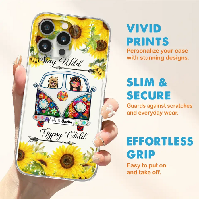 Custom Personalized Hippie Girl Phone Case - Girl with up to 3 Pets - Phone case for iPhone, Samsung and Xiaomi