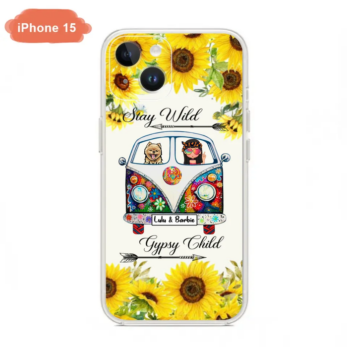 Custom Personalized Hippie Girl Phone Case - Girl with up to 3 Pets - Phone case for iPhone, Samsung and Xiaomi