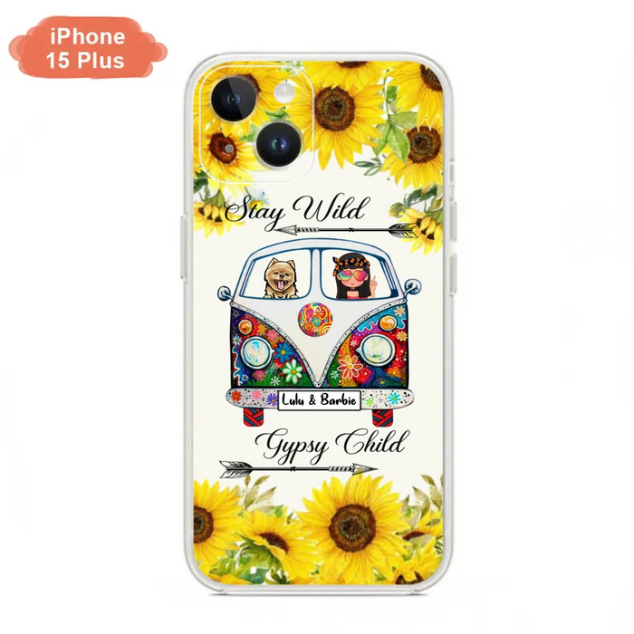 Custom Personalized Hippie Girl Phone Case - Girl with up to 3 Pets - Phone case for iPhone, Samsung and Xiaomi