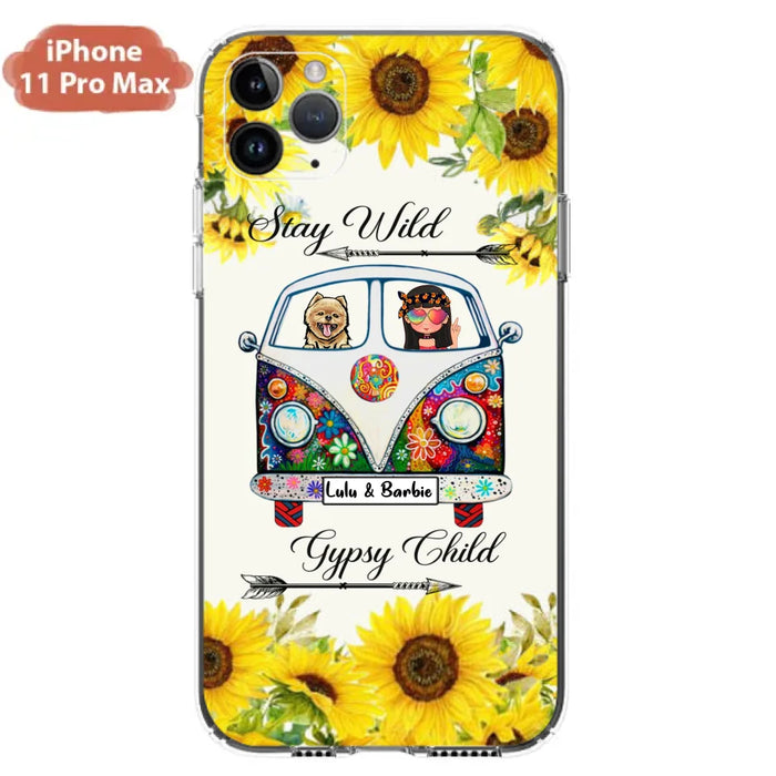 Custom Personalized Hippie Girl Phone Case - Girl with up to 3 Pets - Phone case for iPhone, Samsung and Xiaomi