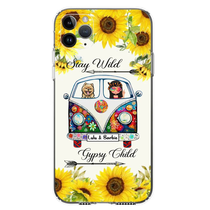 Custom Personalized Hippie Girl Phone Case - Girl with up to 3 Pets - Phone case for iPhone, Samsung and Xiaomi