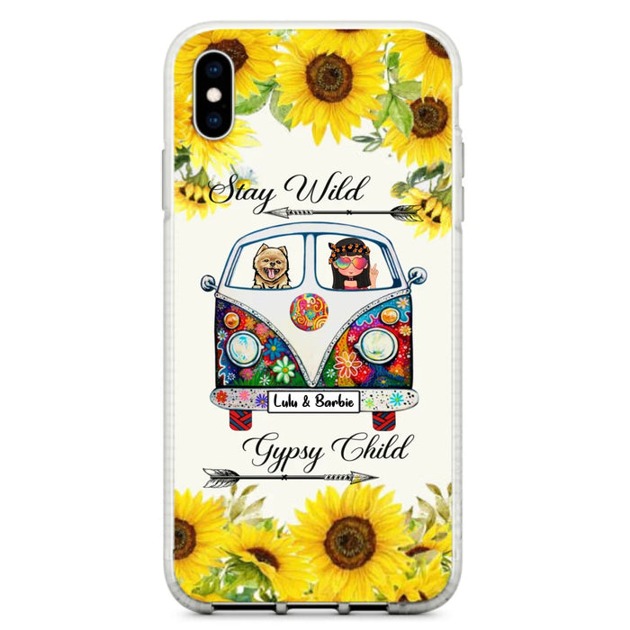 Custom Personalized Hippie Girl Phone Case - Girl with up to 3 Pets - Phone case for iPhone, Samsung and Xiaomi