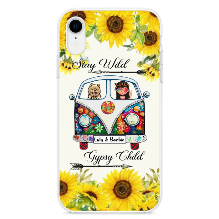 Custom Personalized Hippie Girl Phone Case - Girl with up to 3 Pets - Phone case for iPhone, Samsung and Xiaomi