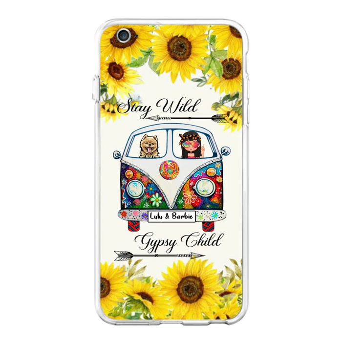 Custom Personalized Hippie Girl Phone Case - Girl with up to 3 Pets - Phone case for iPhone, Samsung and Xiaomi