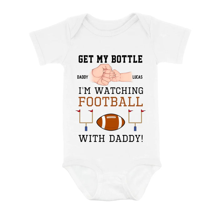 Custom Personalized Watching Football Baby Onesie - Gift Idea For Your Kid - Get My Bottle I'm Watching Football With Daddy