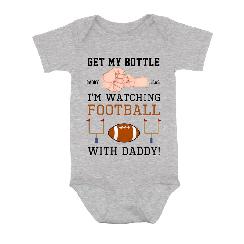 Personalized Watching Football Baby Onesie - Gift Idea For Your Kid - Get My Bottle I'm Watching Football With Daddy