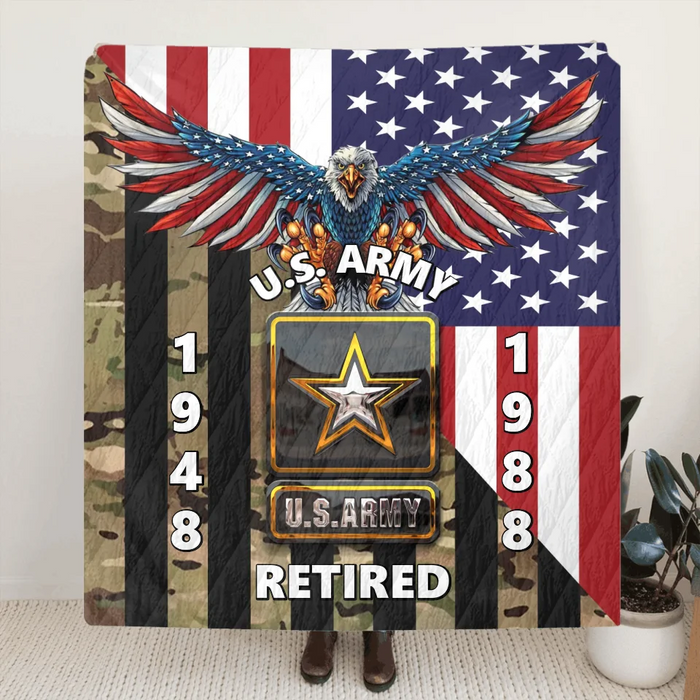 Custom Personalized Veteran Quilt/ Fleece Throw Blanket - Gift Idea For Veteran