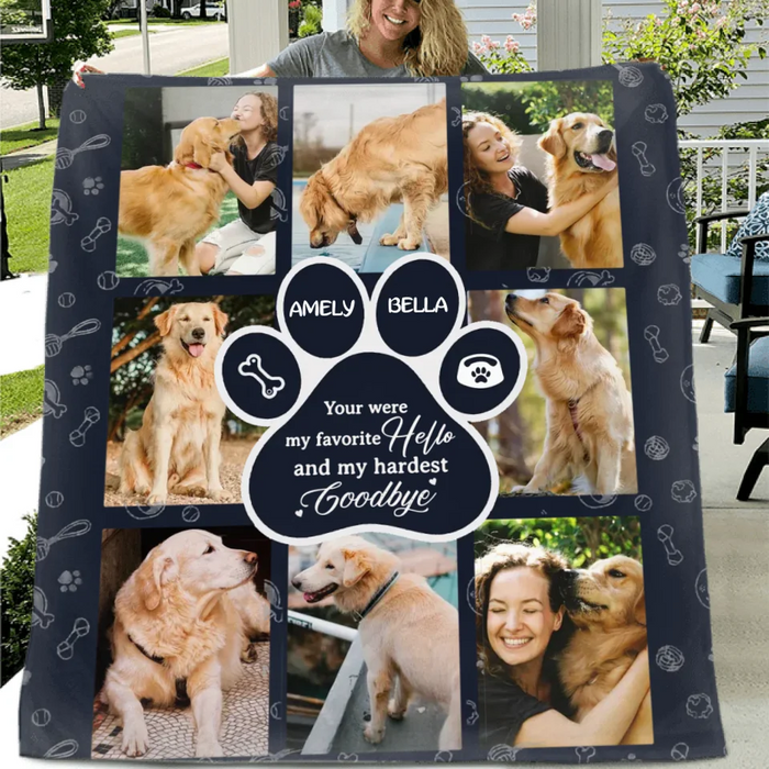 Custom Personalized Memorial Dog Fleece Throw Blanket - Memorial Gift Idea For Dog Owner - Upload Dog Photo - You Were My Favorite Hello And My Hardest Goodbye