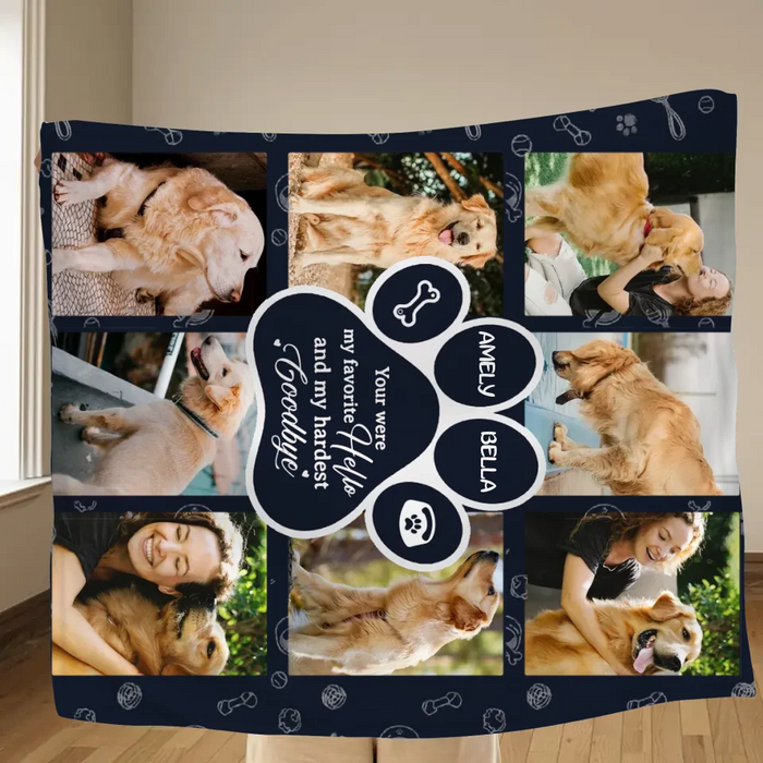 Custom Personalized Memorial Dog Fleece Throw Blanket - Memorial Gift Idea For Dog Owner - Upload Dog Photo - You Were My Favorite Hello And My Hardest Goodbye