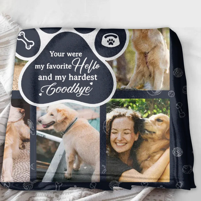 Custom Personalized Memorial Dog Fleece Throw Blanket - Memorial Gift Idea For Dog Owner - Upload Dog Photo - You Were My Favorite Hello And My Hardest Goodbye