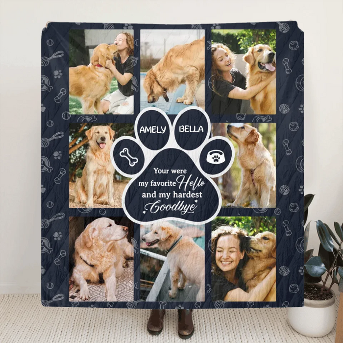 Custom Personalized Memorial Dog Fleece Throw Blanket - Memorial Gift Idea For Dog Owner - Upload Dog Photo - You Were My Favorite Hello And My Hardest Goodbye