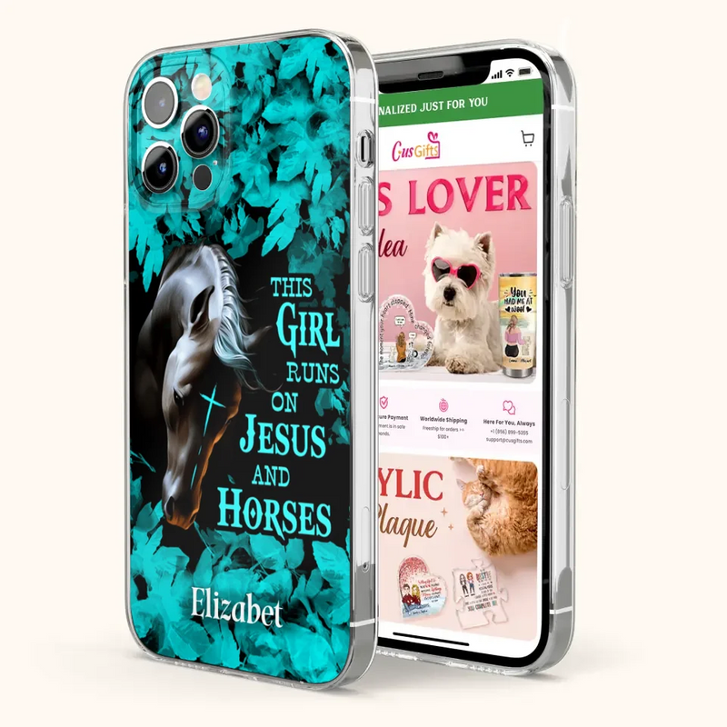 Personalized Horse Girl Phone case - Case For iPhone And Samsung - This Girl Runs On Jesus And Horses