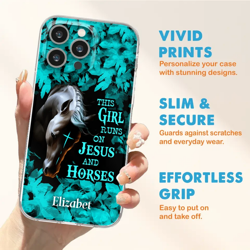 Personalized Horse Girl Phone case - Case For iPhone And Samsung - This Girl Runs On Jesus And Horses