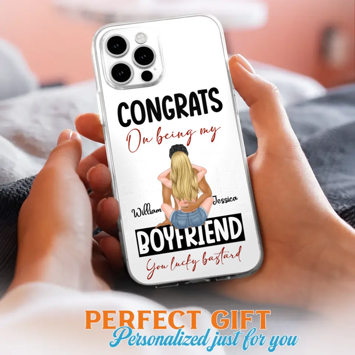 Custom Personalized Couple Phone Case - Gift Idea For Couple/Valentines Day - Congrats On Being My Boyfriend You Lucky Bastard - Case For iPhone/Samsung