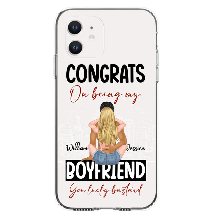 Custom Personalized Couple Phone Case - Gift Idea For Couple/Valentines Day - Congrats On Being My Boyfriend You Lucky Bastard - Case For iPhone/Samsung