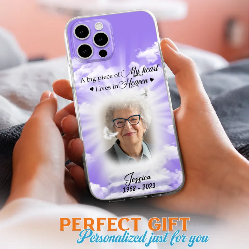 Personalized Memorial Photo Phone Case - Memorial Gift Idea For Mother's Day/Father's Day - A Big Piece Of My Heart Lives In Heaven - Case For iPhone/Samsung