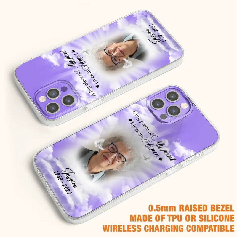 Personalized Memorial Photo Phone Case - Memorial Gift Idea For Mother's Day/Father's Day - A Big Piece Of My Heart Lives In Heaven - Case For iPhone/Samsung
