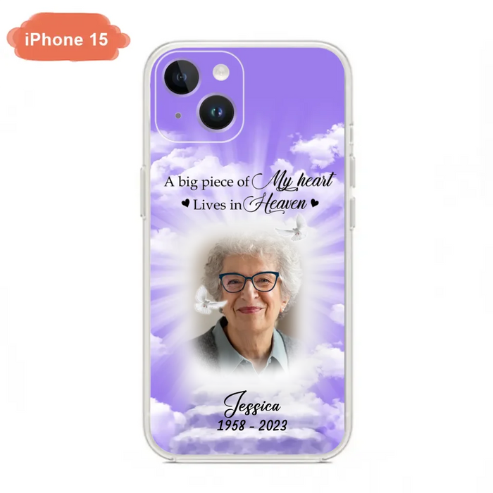 Custom Personalized Memorial Photo Phone Case - Memorial Gift Idea For Mother's Day/Father's Day - A Big Piece Of My Heart Lives In Heaven - Case For iPhone/Samsung