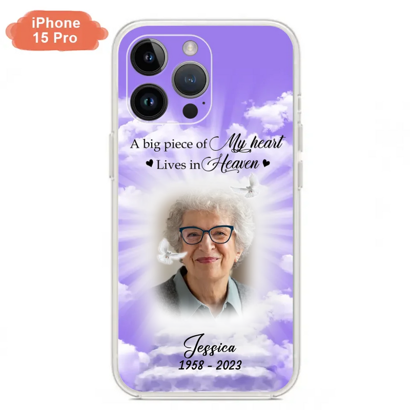Personalized Memorial Photo Phone Case - Memorial Gift Idea For Mother's Day/Father's Day - A Big Piece Of My Heart Lives In Heaven - Case For iPhone/Samsung