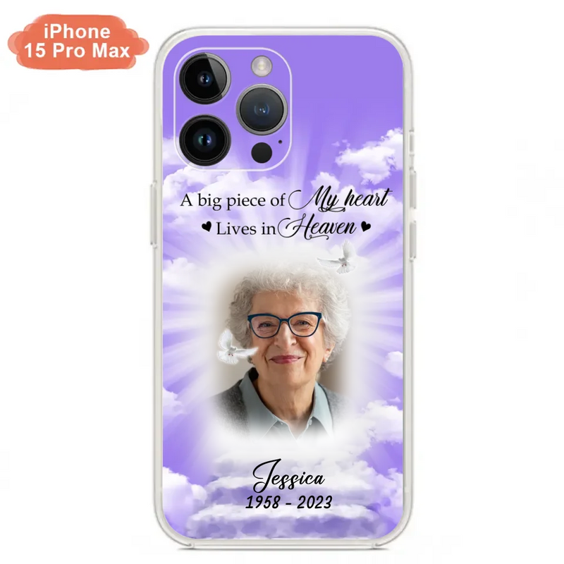 Personalized Memorial Photo Phone Case - Memorial Gift Idea For Mother's Day/Father's Day - A Big Piece Of My Heart Lives In Heaven - Case For iPhone/Samsung