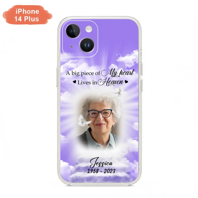 Personalized Memorial Photo Phone Case - Memorial Gift Idea For Mother's Day/Father's Day - A Big Piece Of My Heart Lives In Heaven - Case For iPhone/Samsung