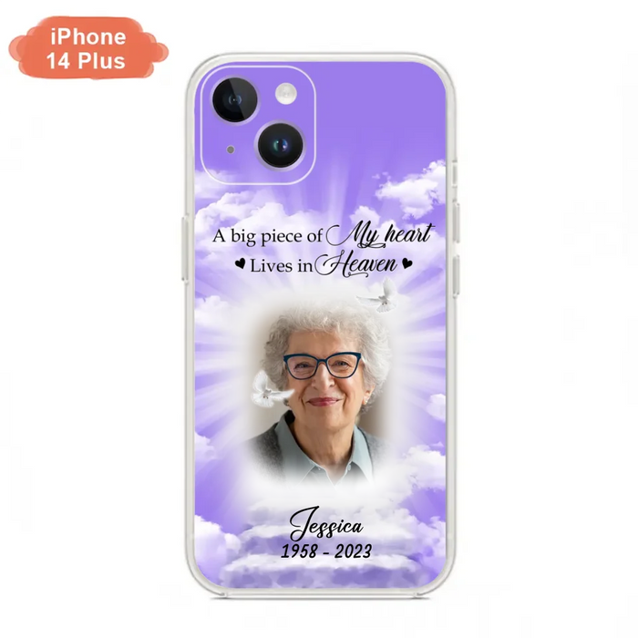 Custom Personalized Memorial Photo Phone Case - Memorial Gift Idea For Mother's Day/Father's Day - A Big Piece Of My Heart Lives In Heaven - Case For iPhone/Samsung