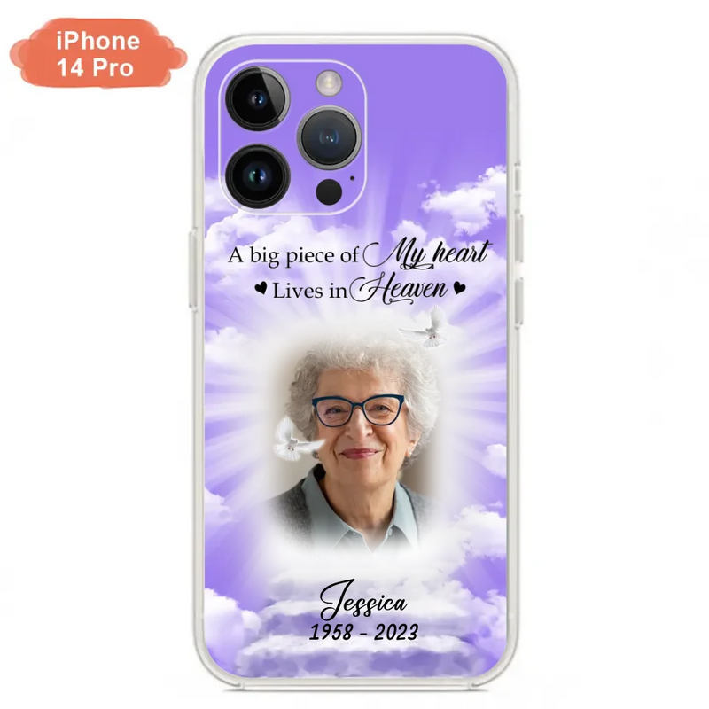 Personalized Memorial Photo Phone Case - Memorial Gift Idea For Mother's Day/Father's Day - A Big Piece Of My Heart Lives In Heaven - Case For iPhone/Samsung
