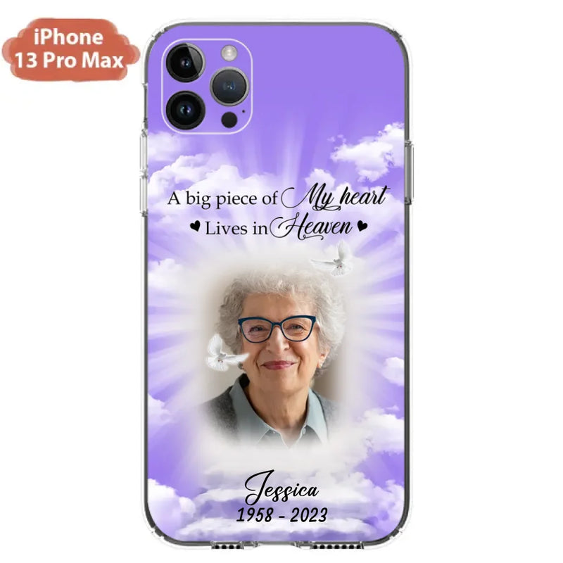 Personalized Memorial Photo Phone Case - Memorial Gift Idea For Mother's Day/Father's Day - A Big Piece Of My Heart Lives In Heaven - Case For iPhone/Samsung