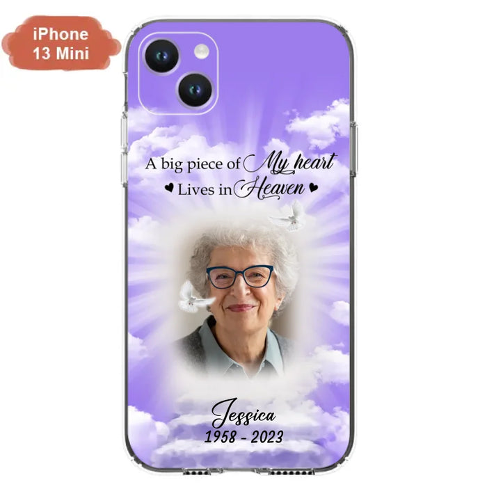 Custom Personalized Memorial Photo Phone Case - Memorial Gift Idea For Mother's Day/Father's Day - A Big Piece Of My Heart Lives In Heaven - Case For iPhone/Samsung