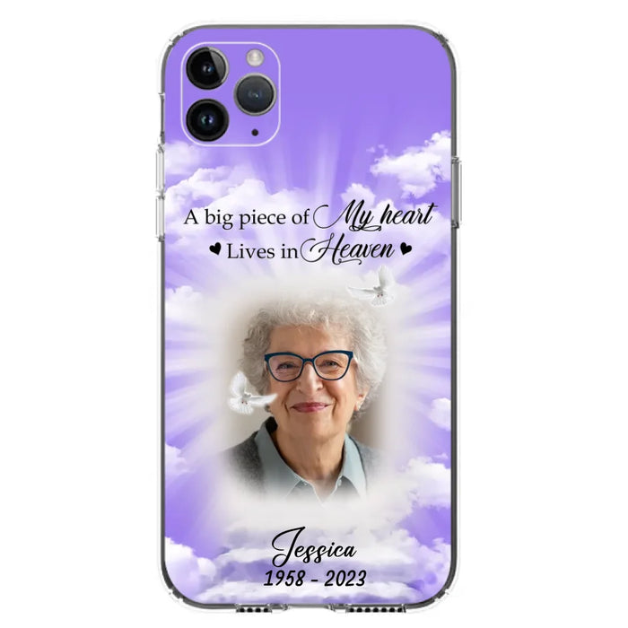 Custom Personalized Memorial Photo Phone Case - Memorial Gift Idea For Mother's Day/Father's Day - A Big Piece Of My Heart Lives In Heaven - Case For iPhone/Samsung