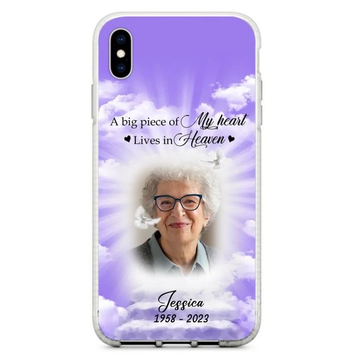 Custom Personalized Memorial Photo Phone Case - Memorial Gift Idea For Mother's Day/Father's Day - A Big Piece Of My Heart Lives In Heaven - Case For iPhone/Samsung