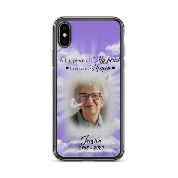 Custom Personalized Memorial Photo Phone Case - Memorial Gift Idea For Mother's Day/Father's Day - A Big Piece Of My Heart Lives In Heaven - Case For iPhone/Samsung