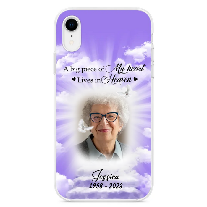 Custom Personalized Memorial Photo Phone Case - Memorial Gift Idea For Mother's Day/Father's Day - A Big Piece Of My Heart Lives In Heaven - Case For iPhone/Samsung