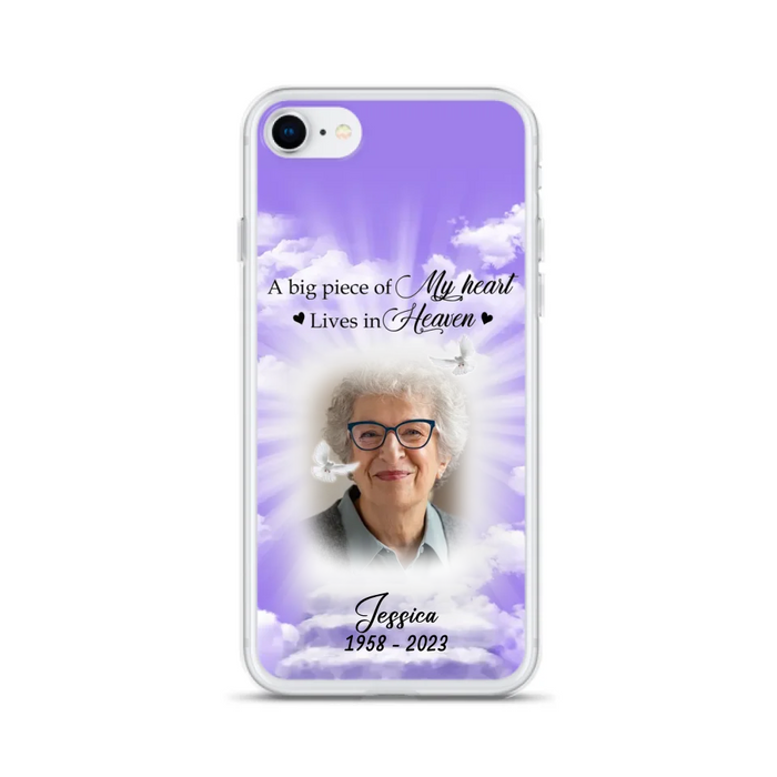 Custom Personalized Memorial Photo Phone Case - Memorial Gift Idea For Mother's Day/Father's Day - A Big Piece Of My Heart Lives In Heaven - Case For iPhone/Samsung