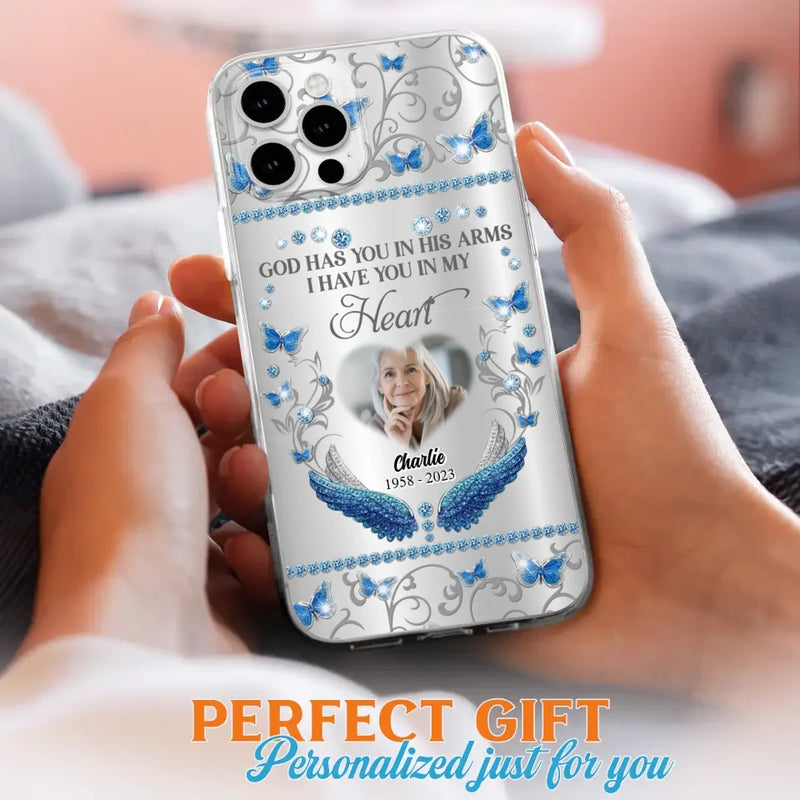Personalized Memorial Photo Phone Case - Memorial Gift Idea for Mother's Day/Father's Day - God Has You In His Arms I Have You In My Heart - Cases For iPhone/Samsung