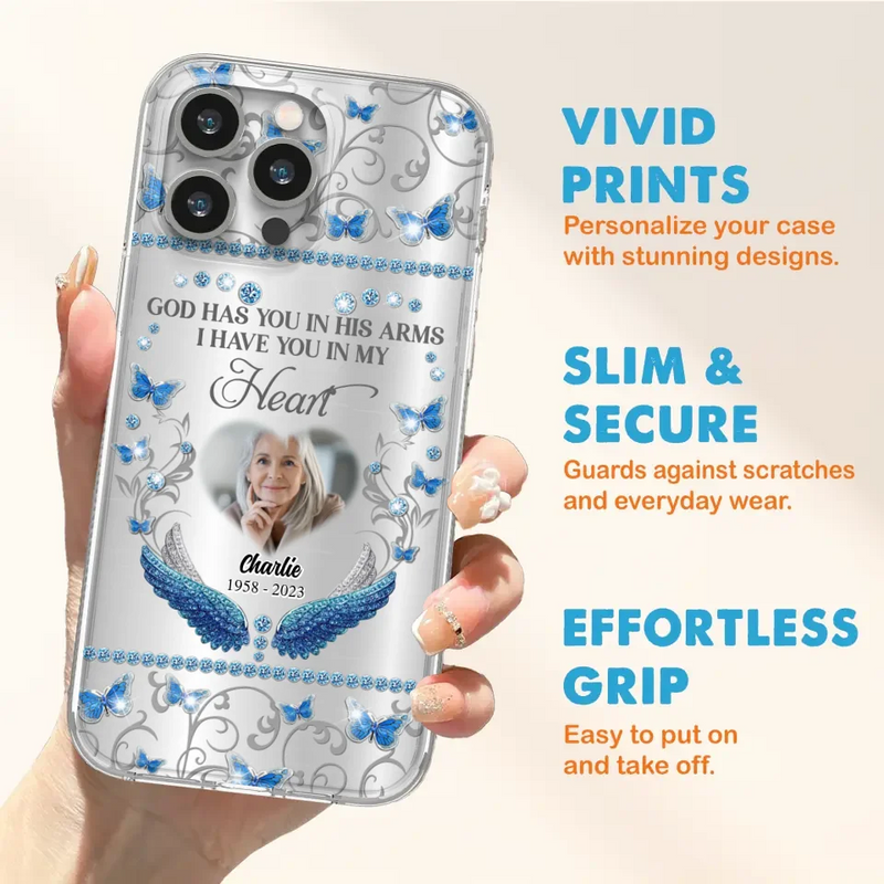Personalized Memorial Photo Phone Case - Memorial Gift Idea for Mother's Day/Father's Day - God Has You In His Arms I Have You In My Heart - Cases For iPhone/Samsung