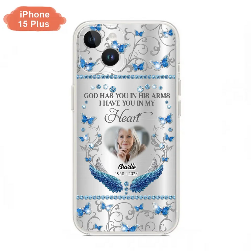 Personalized Memorial Photo Phone Case - Memorial Gift Idea for Mother's Day/Father's Day - God Has You In His Arms I Have You In My Heart - Cases For iPhone/Samsung