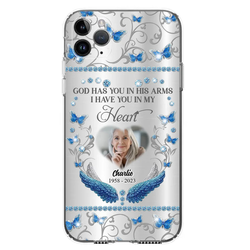 Personalized Memorial Photo Phone Case - Memorial Gift Idea for Mother's Day/Father's Day - God Has You In His Arms I Have You In My Heart - Cases For iPhone/Samsung